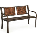 Garden Bench Steel Frame Rattan Backrest Park Yard Outdoor Porch Furniture