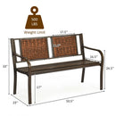 Garden Bench Steel Frame Rattan Backrest Park Yard Outdoor Porch Furniture
