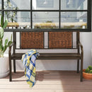 Garden Bench Steel Frame Rattan Backrest Park Yard Outdoor Porch Furniture