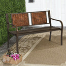 Garden Bench Steel Frame Rattan Backrest Park Yard Outdoor Porch Furniture