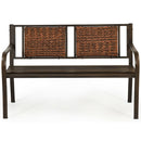 Garden Bench Steel Frame Rattan Backrest Park Yard Outdoor Porch Furniture