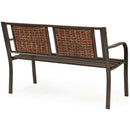 Garden Bench Steel Frame Rattan Backrest Park Yard Outdoor Porch Furniture