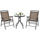 3 PCS Bistro Conversation Patio Pub Dining Set W/ 2 Folding Chairs & Glass Table OP70339