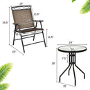 3 PCS Bistro Conversation Patio Pub Dining Set W/ 2 Folding Chairs & Glass Table OP70339