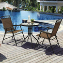 3 PCS Bistro Conversation Patio Pub Dining Set W/ 2 Folding Chairs & Glass Table OP70339