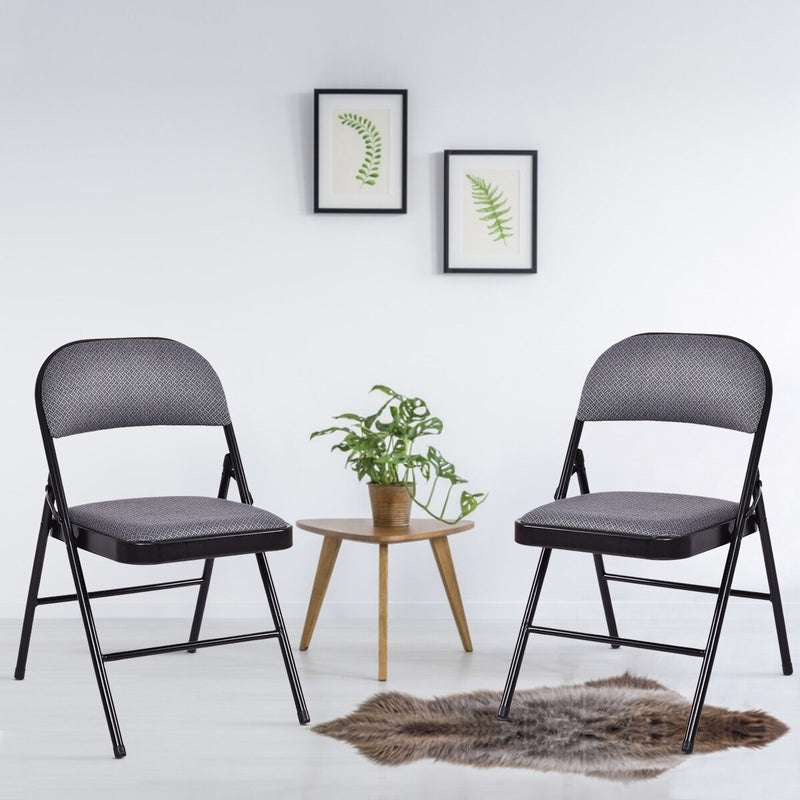 Set of 4 Folding Chairs Fabric Upholstered Padded Seat Metal Frame Home Office