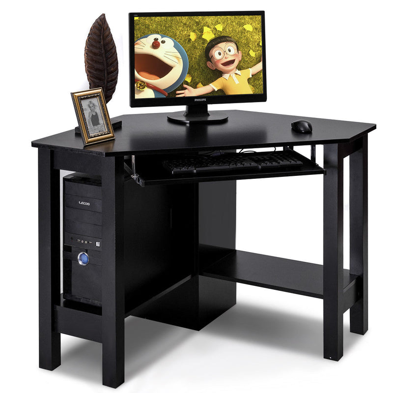 Wooden Corner Desk With Drawer Computer PC Table Study Office Room Black HW66120BK