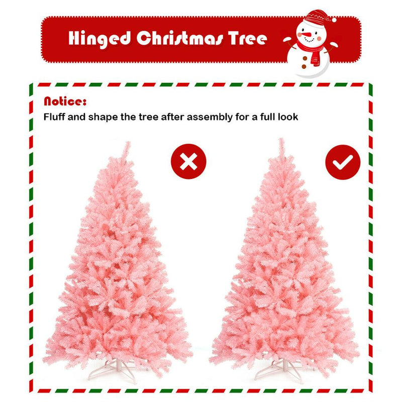 7.5Ft Hinged Artificial Christmas Tree Full Fir Tree New PVC w/ Metal Stand Pink CM22823