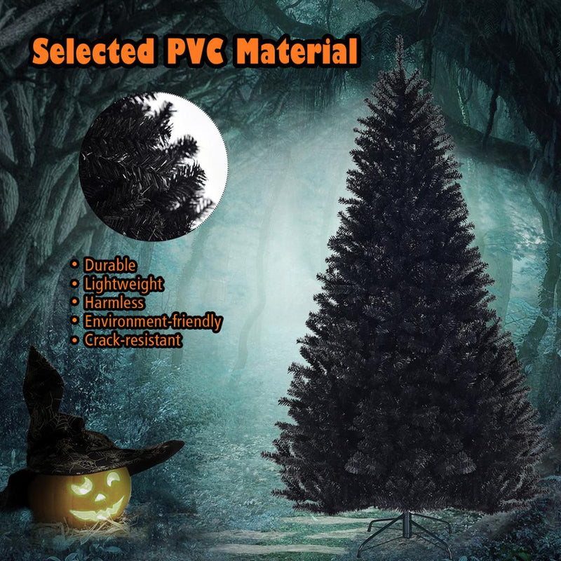 7.5Ft Hinged Artificial Halloween Christmas Tree Full Tree w/ Metal Stand Black CM22825