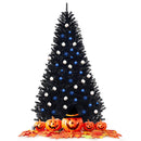 7.5Ft Hinged Artificial Halloween Christmas Tree Full Tree w/ Metal Stand Black CM22825