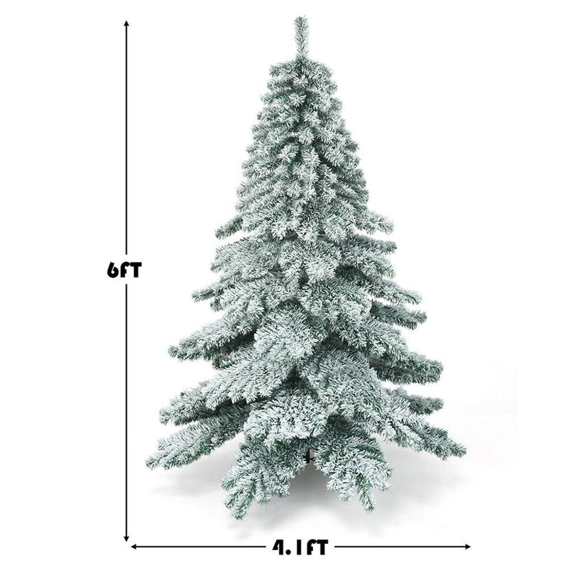 6Ft Snow Flocked Artificial Christmas Tree PVC Hinged Alaskan Pine Tree Holiday CM22815