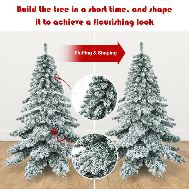 6Ft Snow Flocked Artificial Christmas Tree PVC Hinged Alaskan Pine Tree Holiday CM22815