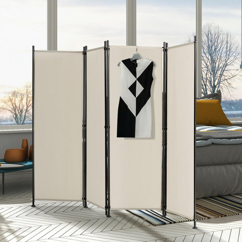 4-Panel Room Divider Folding Privacy Screen w/Steel Frame Decoration White HW65773WH