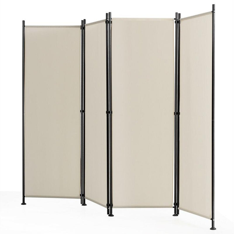 4-Panel Room Divider Folding Privacy Screen w/Steel Frame Decoration White HW65773WH