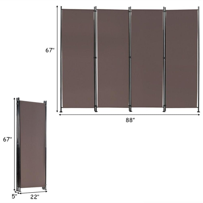 4-Panel Room Divider Folding Privacy Screen w/Steel Frame Decoration Brown HW65773CF