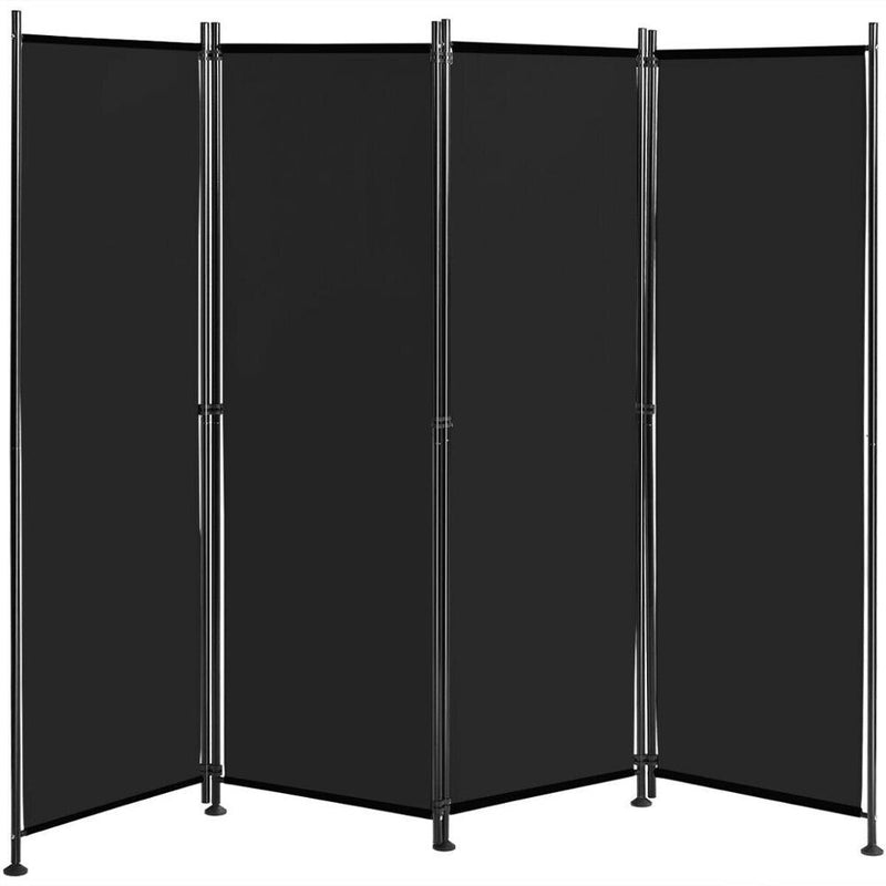 4-Panel Room Divider Folding Privacy Screen w/Steel Frame Decoration Black HW65773BK