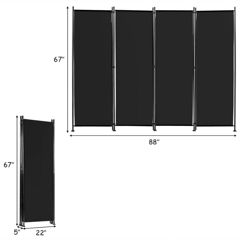 4-Panel Room Divider Folding Privacy Screen w/Steel Frame Decoration Black HW65773BK