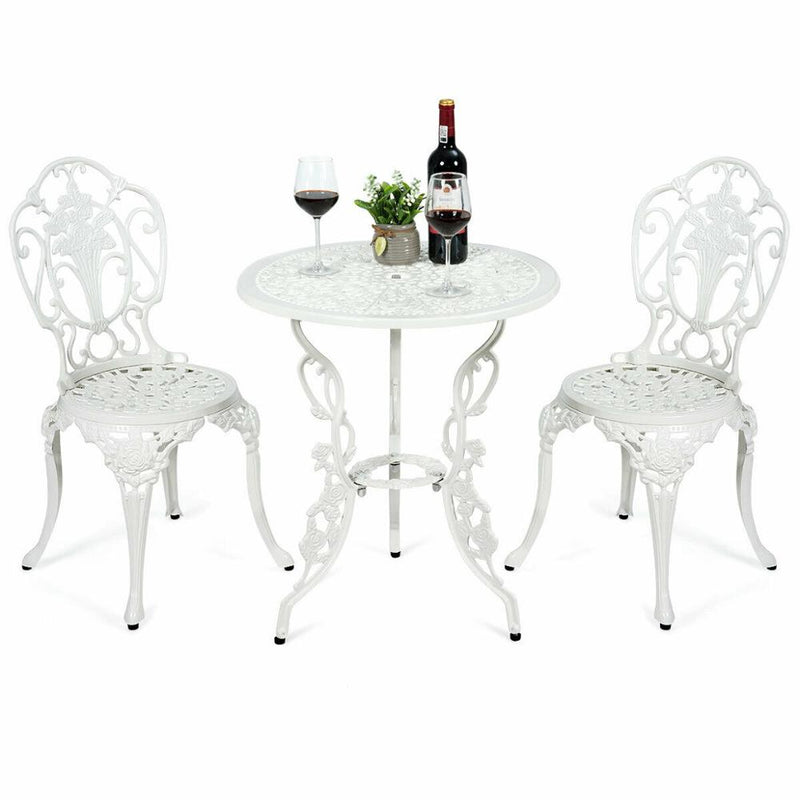 3PCS Patio Table Chairs Furniture Bistro Set Cast Aluminum Outdoor Garden White OP70330