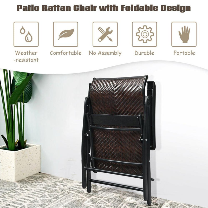 2PC Patio Rattan Folding Chair Recliner Back Adjustable Portable Camping Armrest