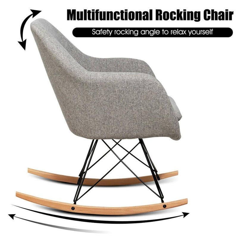 Rocking Chair Fabric Rocker Upholstered Single Sofa Chair Accent Armchair Grey HW66368GR