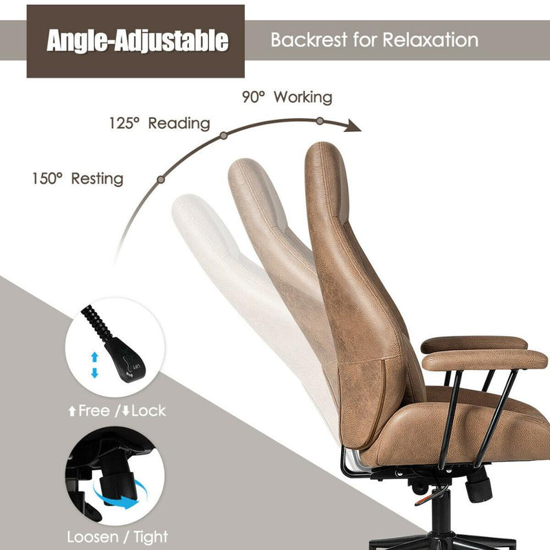 High Back Office Chair Adjustable Suede Fabric w/ Lumbar Support HW65905