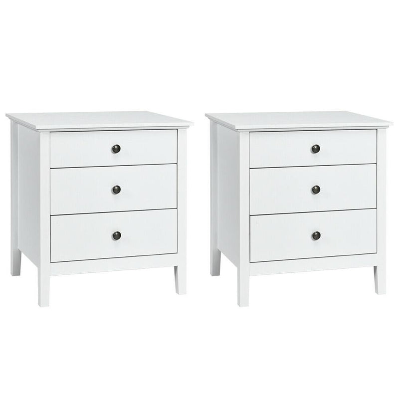 Set of 2 Nightstand Beside End Side Accent Table Organizer W/3 Drawers 2*HW62966