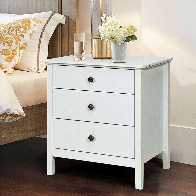 Set of 2 Nightstand Beside End Side Accent Table Organizer W/3 Drawers 2*HW62966