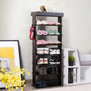 7-Tier Shoe Rack Vertical Design Wooden Shoe Storage Shelf w/Hooks
