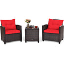 3PCS Patio Rattan Furniture Set Cushioned Conversation Set Sofa Coffee Table