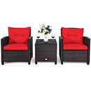 3PCS Patio Rattan Furniture Set Cushioned Conversation Set Sofa Coffee Table