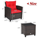 3PCS Patio Rattan Furniture Set Cushioned Conversation Set Sofa Coffee Table