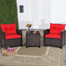 3PCS Patio Rattan Furniture Set Cushioned Conversation Set Sofa Coffee Table