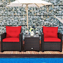 3PCS Patio Rattan Furniture Set Cushioned Conversation Set Sofa Coffee Table