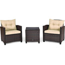 3PCS Patio Rattan Furniture Set Cushioned Conversation Set Sofa Coffee Table