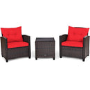 3PCS Patio Rattan Furniture Set Cushioned Conversation Set Sofa Coffee Table