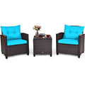 3PCS Patio Rattan Furniture Set Cushioned Conversation Set Sofa Coffee Table