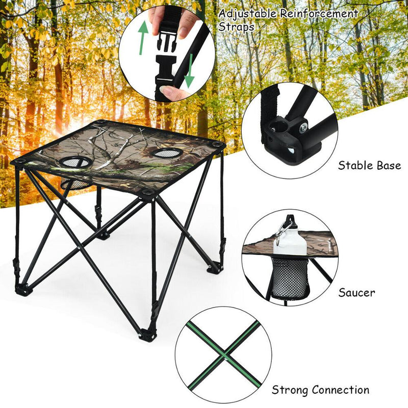 Folding Hunting Chair and Table Set Portable Outdoor Camping Woodland Camouflage OP70473+OP70474