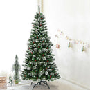 7 ft Snow Flocked Artificial Christmas Hinged Tree w/ Pine Needles & Red Berries CM22801