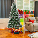 7 ft Snow Flocked Artificial Christmas Hinged Tree w/ Pine Needles & Red Berries CM22801