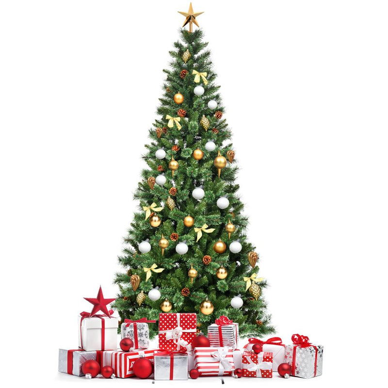 8 ft Premium Hinged Artificial Christmas Tree Mixed Pine Needles w/ Pine Cones CM22805