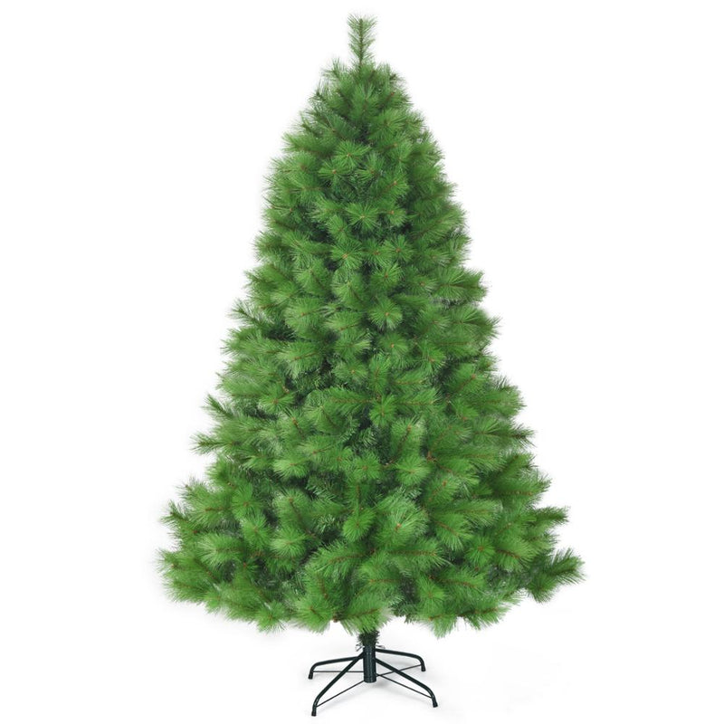 7 ft Hinged Artificial Christmas Tree Holiday Decoration w/ Foldable Metal Stand CM22808