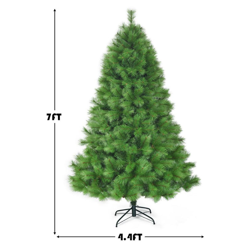 7 ft Hinged Artificial Christmas Tree Holiday Decoration w/ Foldable Metal Stand CM22808