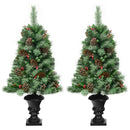 Set of 2 Christmas Entrance Tree 4ft w/Pine Cones Red Berries & Glitter Branches 2*CM22794