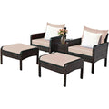 5 PCS Patio Rattan Wicker Furniture Set Sofa Ottoman Coffee Table Cushioned Yard HW63771