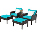 5 PCS Patio Rattan Wicker Furniture Set Sofa Ottoman Coffee Table Cushioned Yard HW63771