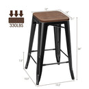 Set of 4 Counter Height Backless Barstool 26'' Metal Stackable Stool w/Wood Seat HW66692BK-4