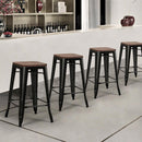 Set of 4 Counter Height Backless Barstool 26'' Metal Stackable Stool w/Wood Seat HW66692BK-4