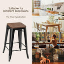 Set of 4 Counter Height Backless Barstool 26'' Metal Stackable Stool w/Wood Seat HW66692BK-4