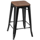 Set of 4 Counter Height Backless Barstool 26'' Metal Stackable Stool w/Wood Seat HW66692BK-4