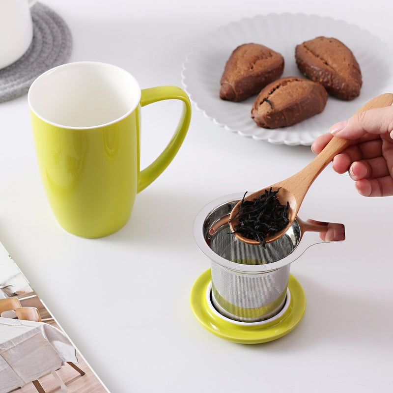 450ML Porcelain Tea Mug Cup with Lid and Stainless Steel Infuser Filter